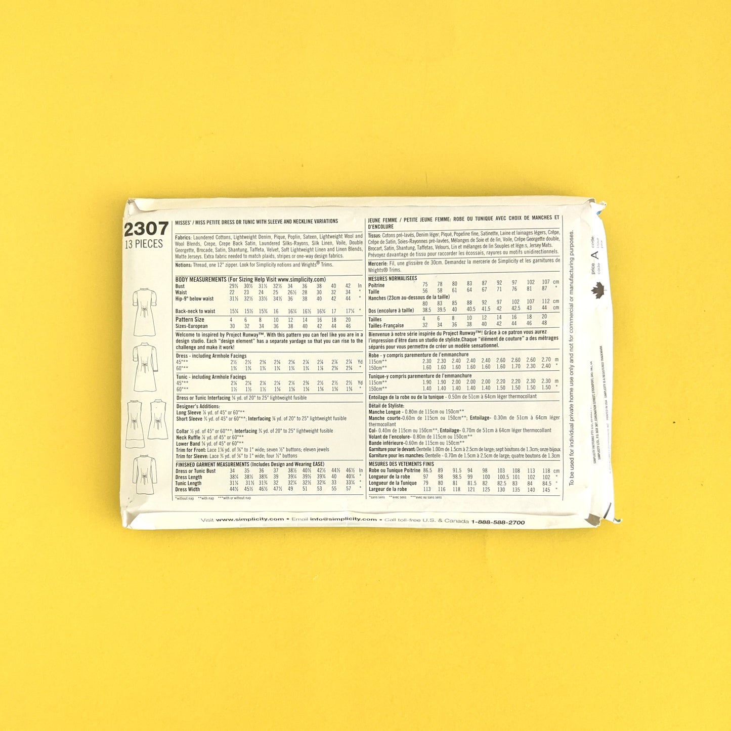 Simplicity pattern 2307